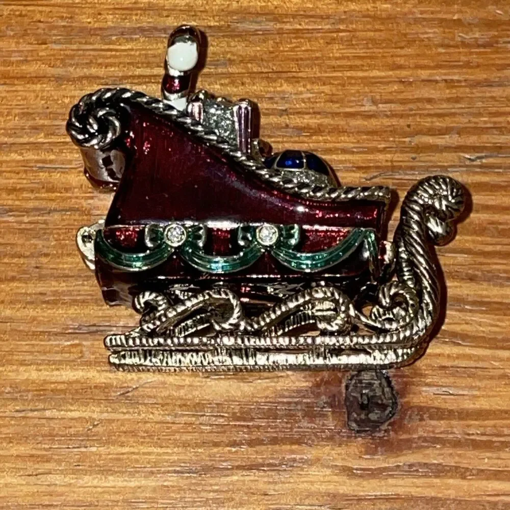 Monet Enamel Christmas Trinket Box Santa's Sleigh Metal 2009 Holiday Collectible